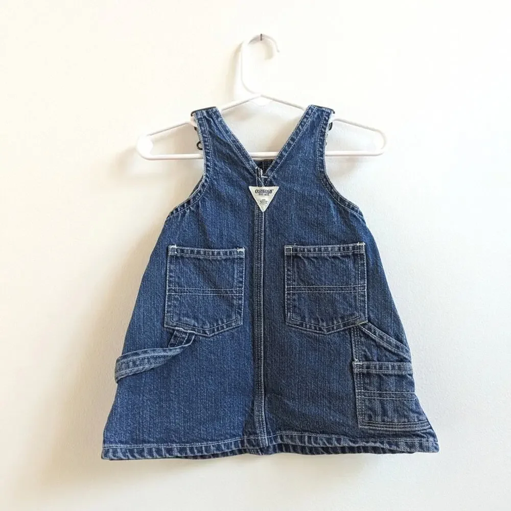 Vtg Y2K Oshkosh Bgosh Denim Skirtall Baby Girls Sz 12m Classic